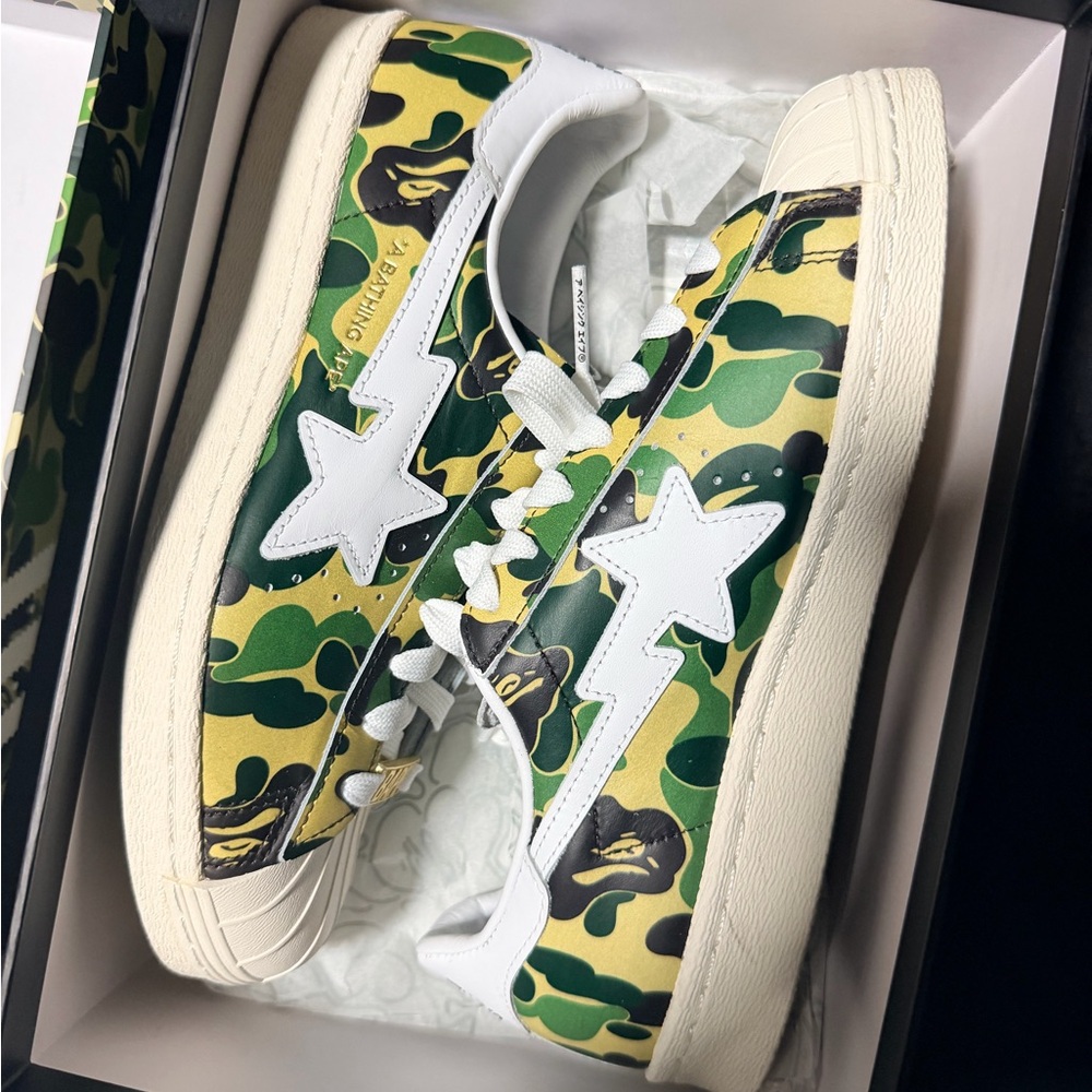 Bape Green Camo Sneakers with White Stars